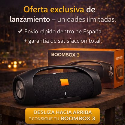 ¡Últimas Unidades! BOOMBOX 3™ – Sonido Imbatible y Diseño Compacto